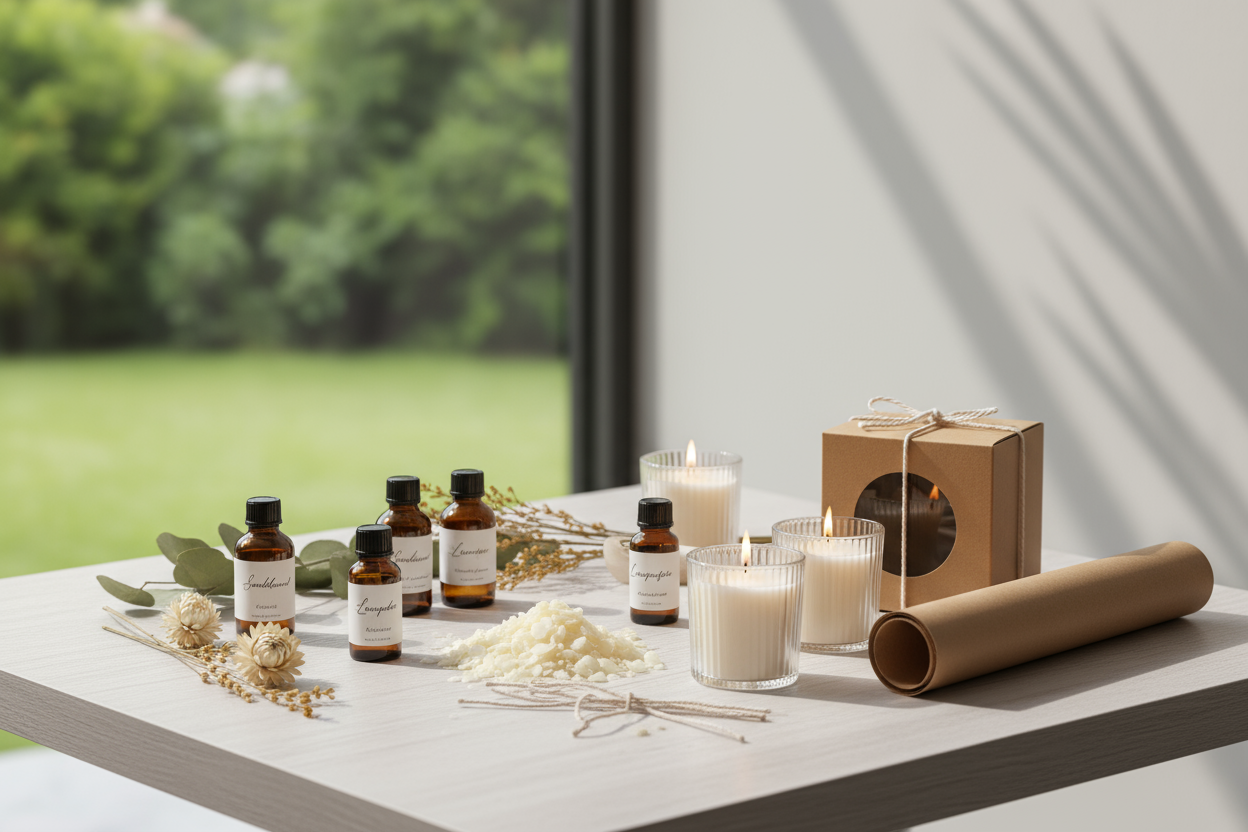 We believe that luxury should never cost the earth. Whisper & Wick was founded on a simple idea — that calm and sustainability can coexist beautifully. From sourcing natural ingredients to using recyclable packaging, every step is chosen with care and conscience. create an image that portrays this beautifully