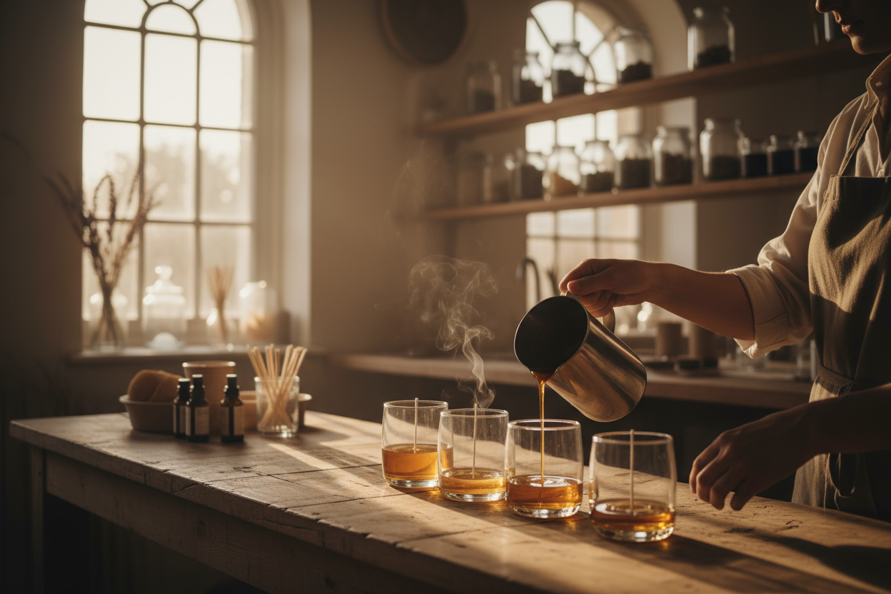 Whisper & Wick began as a quiet experiment — a moment stolen from the noise.In our Essex studio, we started pouring candles not for profit, but for peace. To reconnect with craft, with scent, and with something slower.Each candle became a reminder that calm can be created — that light can be intentional.